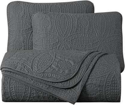 Chezmoi Collection Austin 3-piece Oversized Bedspread Coverlet Set (King, Charcoal) | Oversized, Lightweight, Fade Resistant