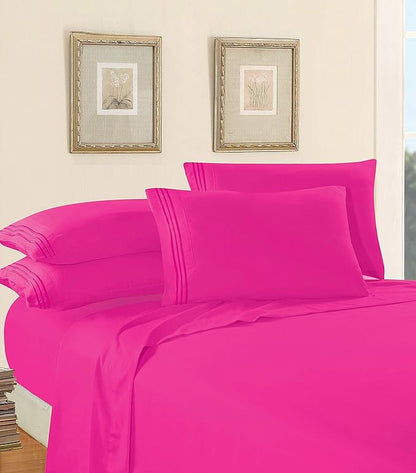 Elegant Comfort Luxury 1500 Premium Hotel Quality Microfiber 4-Piece Sheet Set - Wrinkle Resistant, All Around Elastic Fitted Sheet, Deep Pocket up to 16", Full, Hot Pink
