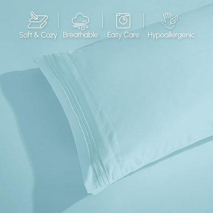 Elegant Comfort Luxurious 1500 Premium Hotel Quality Microfiber 4-Piece Sheet Set, 18-24 Inches Deep - Extra Deep Pocket Sheets - Ultra Soft 4PC Deep Pocket Sheets, Queen, Aqua Blue