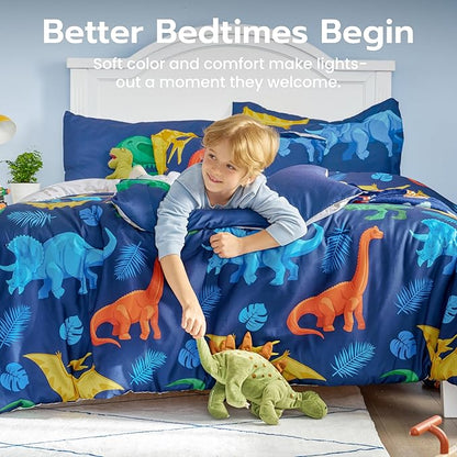 Joiedomi Kid Full Comforter Set 7 Piece Dinosaur Bedding Set for Boys Girls Super Soft Microfiber Bed in a Bag with Comforter Sheets Pillowcase Sham
