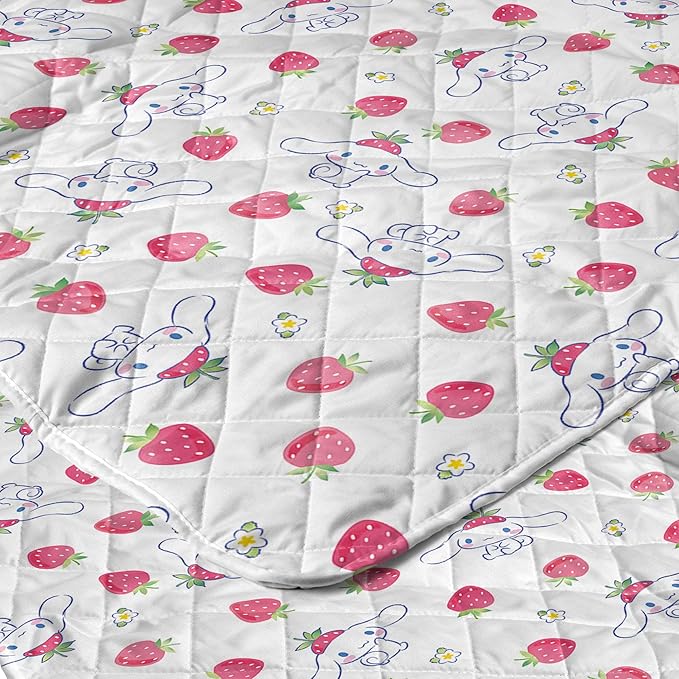 Northwest Sanrio Cinnamoroll Reversible Quilted Throw, Kawaii Strawberry Polkadot Pattern, Comfy Throw for Anime Fans, Game Room, Chair or Couch, 60 x 80 Inches