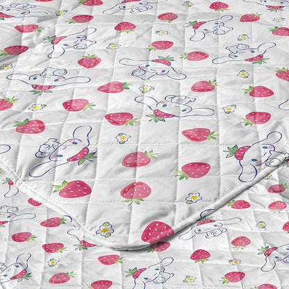 Northwest Sanrio Cinnamoroll Reversible Quilted Throw, Kawaii Strawberry Polkadot Pattern, Comfy Throw for Anime Fans, Game Room, Chair or Couch, 60 x 80 Inches
