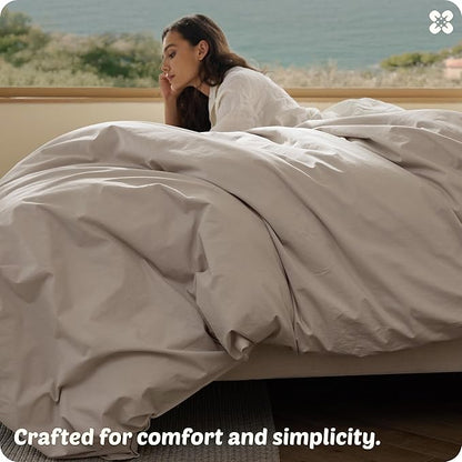 Bedsure Cotton Duvet Cover Oversized King - Luxury Slub Weave 100% Cotton Duvet Cover Set, PureWoven Bedding Set with a Linen Like Textured, Easy Change, Natural Linen, 120" x 98"