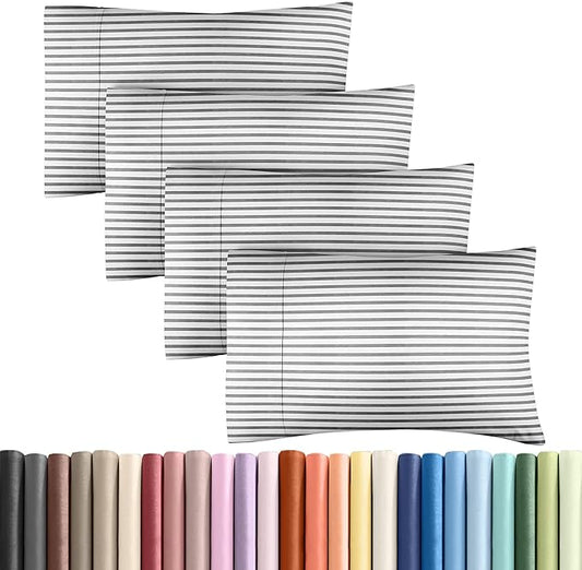 King Pillow Cases Set of 4 - Ultra Soft Hotel Quality Pillowcase Covers - Comfy, Cozy & Wrinkle Free - Shrinkage and Fade Resistant - Machine Washable Pillow Protectors - 4 Piece Set - Grey Stripes 2