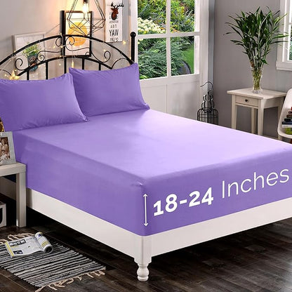 Elegant Comfort 1500 Premium Quality Fitted Sheet Ultra Soft 18-24 Inch Extra Deep Pocket - Single Fitted Sheet for High Mattress - Wrinkle Free with Smart Storage Pockets, Full, Lavender