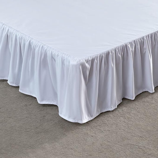 SLEEP ZONE Ruffled Bed Skirts Twin Size, Anti-Static Bedskirt Dust Ruffles with 15 inches Tailored Drop, Easy Fit, Fade Resistant, White, Twin