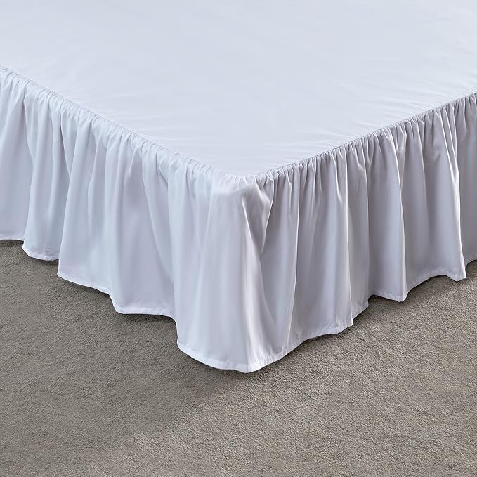 SLEEP ZONE Ruffled Bed Skirts King Size, Anti-Static Bedskirt Dust Ruffles with 15 inches Tailored Drop, Easy Fit, Fade Resistant, White, King