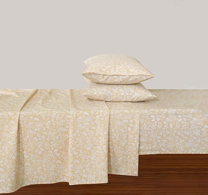 Feather & Stitch Softest 100% Cotton Sheets, 300 Thread Count Percale Weave Bedding, 16" Deep Pocket, Cooling Sheets, Breathable Bed Set, Hotel Premium Quality (Full, Twilight Bloom Beige)