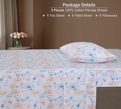 ZOYER 100% Cotton Sheets – Twin Size Percale Bedding, Cooling & Breathable, Durable with a Crisp, Soft & Comfortable Feel, 16" Deep Pocket, 3-Piece Set, Summer Spring