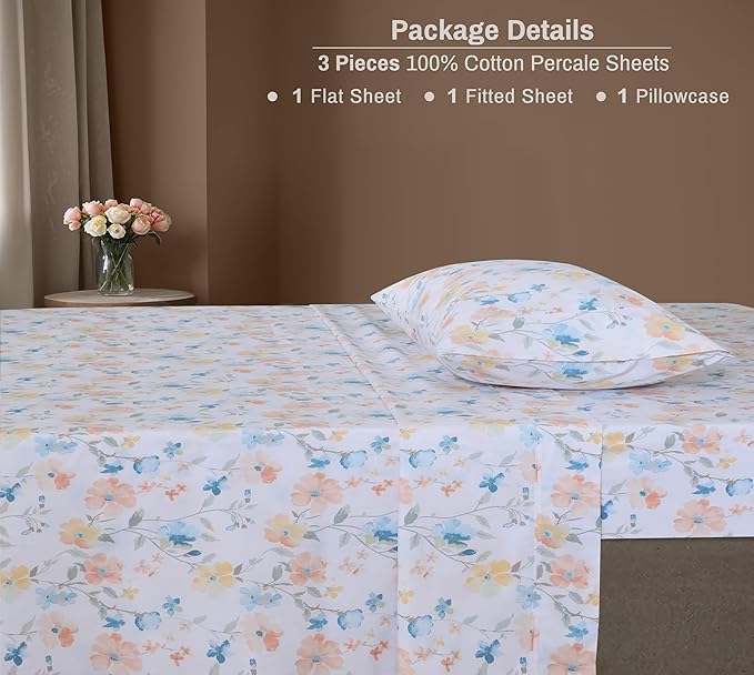 ZOYER 100% Cotton Sheets – Twin XL Size Percale Bedding, Cooling & Breathable, Durable with a Crisp, Soft & Comfortable Feel, 16" Deep Pocket, 3-Piece Set, Summer Spring