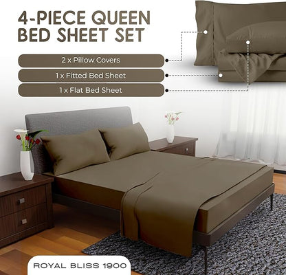 Queen Sheet Set - 4 Piece Bedding - Wrinkle Free, Queen Size Bed Set, Queen Bedding Set 1800 Series Cooling Sheets (Queen, Taupe)