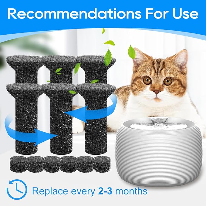6 Sets Cat Water Fountain filters fit for Premium Smart 2.5L/84oz | Premium Smart 2.5L/84oz Fountain Replacement Foam Filters/Sponge Mufflers Cat Pet Dog Water Fountain for Drinking
