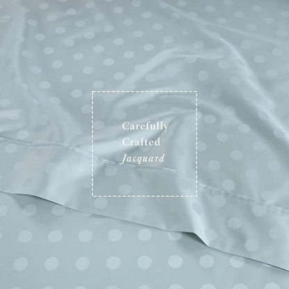 Threadmill Cotton Full Size Sheet Set | 100% Cotton Sheets for Full Size Bed | Damask Jacquard Full Bed Sheets Set with 16” Deep Pocket | Soft Sateen Weave 4-Piece Cooling Bedding Set | Light Blue