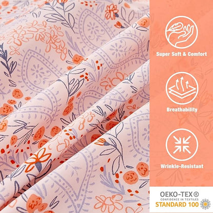 JSD Pink Paisley Floral Sheet Set King Size, 4 Piece Soft Printed Microfiber Sheets Extra Deep Pocket