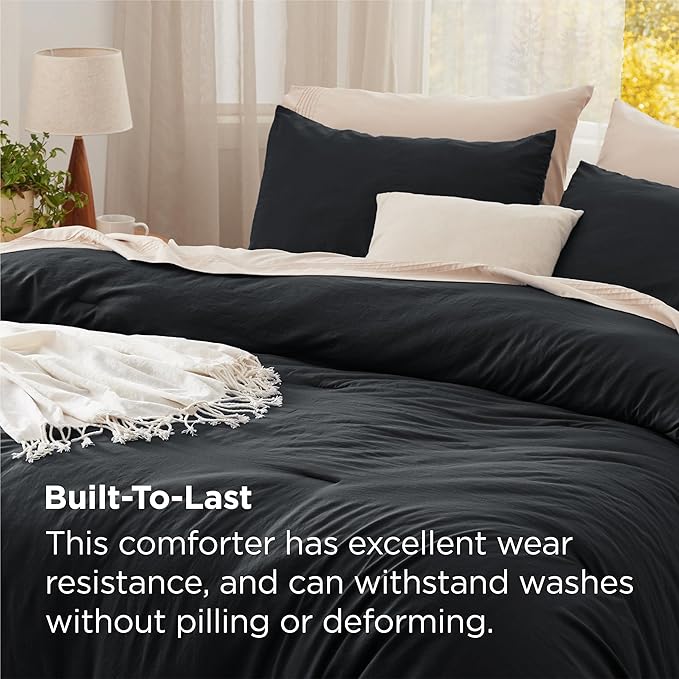 Bedsure Oversized Queen Comforter Set, Black Soft Prewashed Bedding for All Seasons, 3 Pieces GentleSoft™ Bed Set, 1 Lightweight Comforter (98"x98") and 2 Pillowcases (20"x26")