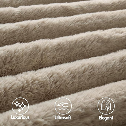 Madison Park Jasmine King Comforter Set, Luxurious Reversible Faux Fur Plush Ribbed Velvet Bedding, Fuzzy Thick Warm Winter Comforter, Super Soft Fluffy 3-Piece Set Taupe