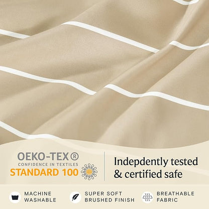 LuxClub 4 PC Queen Size Sheet Set, Breathable Luxury Bed Sheets, Deep Pockets 18" Wrinkle Free Cooling Machine Washable Hotel Bedding (Striped Cream)