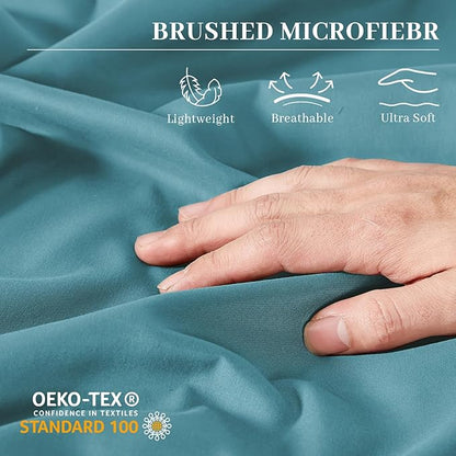 YIYEA King Pillow Cases Set of 4, Ultra Soft 1800TC Hotel Quality Double Brushed Microfiber Embroidered Pillowcases, Envelope Closure, Fade Resistant (20"x36", Teal)