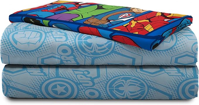 Jay Franco Marvel Super Hero Adventures Hero Together 4Piece Toddler Bed Set Super Soft Microfiber Bed Set Includes Toddler Size Comforter & Sheet Bedding Features The Avengers Official Product