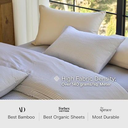 DOZ Sheet Set, 100% Viscose derived from Bamboo, Organically Grown, Buttery Soft, Cooling Sheets, High GSM, Deep Pockets - 4 Piece - 2 Pillowcases 1 Fitted 1 Top Sheet (Stripe, Cal King)