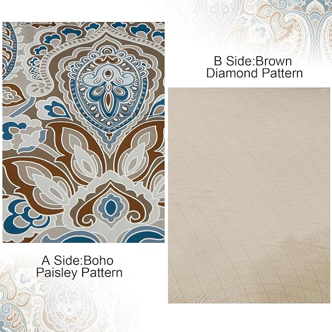 Drucon Brown Paisley Comforter Set Full, 7 Pieces Bed in a Bag Brown Paisley Pattern Comforter Soft Microfiber Bedding Set Full Size with Sheet and Pillowcases for Men Women