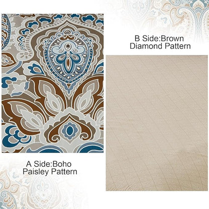 Drucon Brown Paisley Comforter Set Queen, 7 Pieces Bed in a Bag Comforter Boho Paisley Pattern Bedding Soft Microfiber Queen Size Comforter with Sheet & Pillowcase