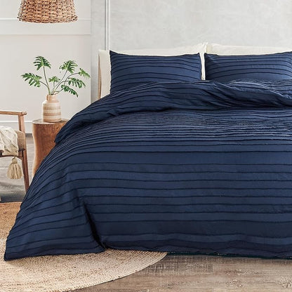 NEXHOME PRO Duvet Cover Full,Navy 3 Pieces Boho Tufted Duvet Cover Set, Soft and Lightweight 100% Washed Microfiber Comforter Cover Set for All Season(Navy Full, 80 x 90)-No Comforter