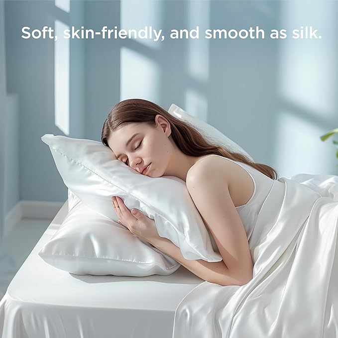 Bedsure Pillow Cases Standard Size, Cooling Pillow Cases, Rayon Derived from Bamboo White Pillowcases Standard Set of 2, PureWoven Silky Soft Bedding Pillow Covers with Envelope Closure, 20x26 Inches