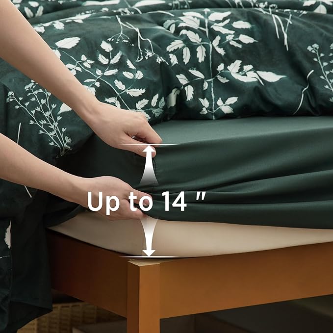 Bedsure Forest Green Twin XL Comforter Set - 5 Pieces Floral Bedding Sets Twin XL Bed in a Bag with Reversible Botanical Flowers Comforter, Sheets, Pillowcase & Sham