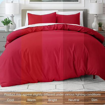 Bare Home Duvet Cover - Oversized King Size Bedding Set - Premium 1800 Super Soft Collection - Lightweight, Cooling - Soft Breathable Duvet Cover (Oversized King, Red)