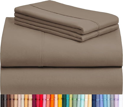 LuxClub 4 PC California King Sheet Set, Breathable Luxury Bed Sheets, Deep Pockets 18" Wrinkle Free Cooling Sheets Machine Washable Hotel Bedding Silky Soft - Dark Khaki Cal King