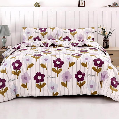 SDIII Purple Floral Comforter Set Queen 3 Pieces, Soft Microfiber Lightweight Vintage Floral Queen Comforter Set, Vintage Bedding for All Season