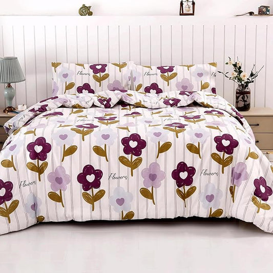 SDIII Purple Floral Comforter Set Queen 3 Pieces, Soft Microfiber Lightweight Vintage Floral Queen Comforter Set, Vintage Bedding for All Season