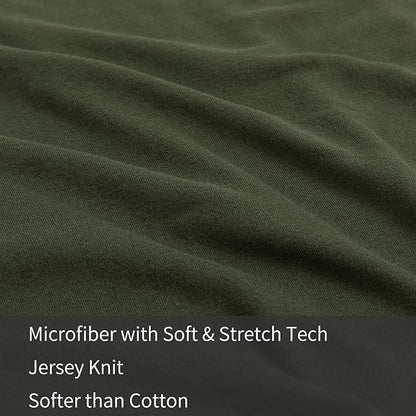 Stretch Pillow Cases King - Jersey Knit & Envelope Closure Pillowcases with Ultra Soft T-Shirt Like Polyester Blend - King Size Set of 2, Dark Olive
