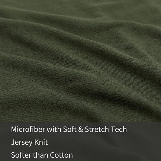 Stretch Pillow Cases King - Jersey Knit & Envelope Closure Pillowcases with Ultra Soft T-Shirt Like Polyester Blend - King Size Set of 2, Dark Olive