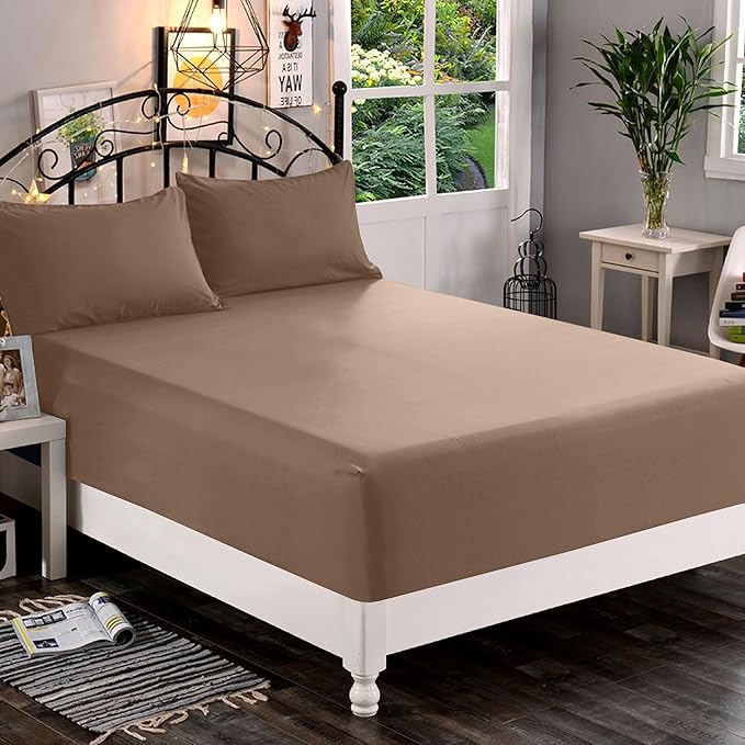 Elegant Comfort 1500 Premium Quality Fitted Sheet Ultra Soft 18-24 Inch Extra Deep Pocket - Single Fitted Sheet for High Mattress - Wrinkle Free with Smart Storage Pockets, King, Taupe