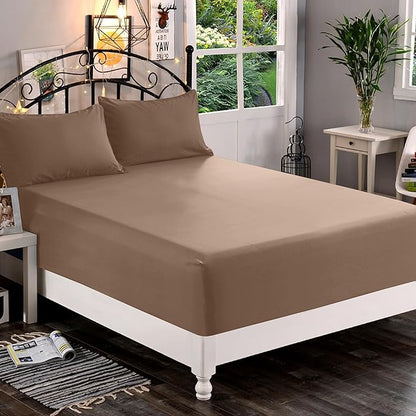 Elegant Comfort 1500 Premium Quality Fitted Sheet Ultra Soft 18-24 Inch Extra Deep Pocket - Single Fitted Sheet for High Mattress - Wrinkle Free with Smart Storage Pockets, Full, Taupe