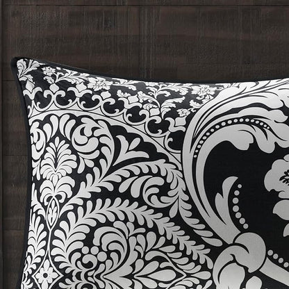 Madison Park Vienna Sateen Cotton Comforter Set, Breathable, Soft Cover, Trendy, All Season Down Alternative Cozy Bedding with Matching Shams, King, Black 7 Piece