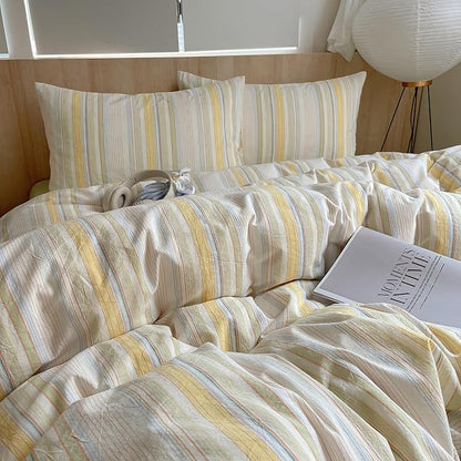 EAVD Striped Duvet Cover Full Size Colorful Soft Washed Cotton Bedding Set 3 Pieces Pinstriped Bedding Set with 2 Pillowcases Modern Farmhouse Geometric Duvet Cover with Zipper Closure