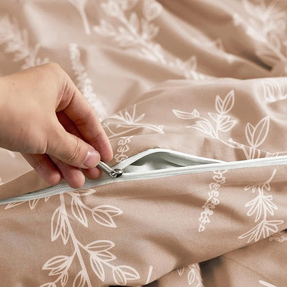 MUXHOMO Duvet Cover King Size, Reversible Floral Rosy Gold Duvet Cover Set with Zipper Closure, 3 Pieces Botanical Patterns Soft Microfiber Bedding Set (90"x104", 2 Pillow Cases 20"×36")