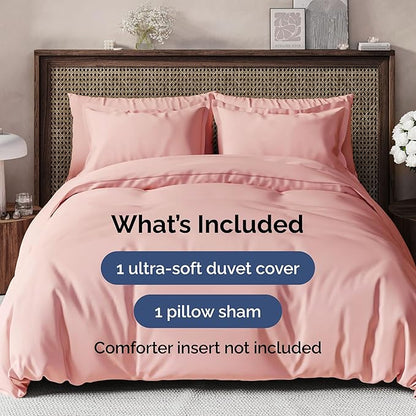 Duvet Cover Twin/Twin XL Size Set - Extra Soft Twin/Twin XL Duvet Cover 68" x 90" with 1 Pillow Sham - Hotel Luxury, Easy Care, Fade Free with Zipper Closures & Ties - Comfy & Breathable (Baby Pink)