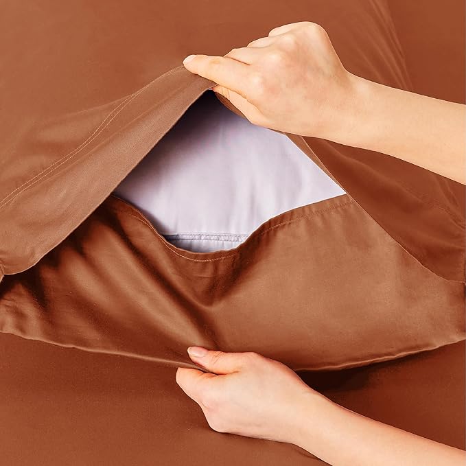 Bedsure Cooling Sheets Twin XL, Rayon Derived from Bamboo, PureWoven, Breathable & Soft Twin XL Sheet Sets, Deep Pocket Up to 16 Inches, Hotel Luxury Silky Dorm Bedding for Hot Sleepers, Burnt Orange