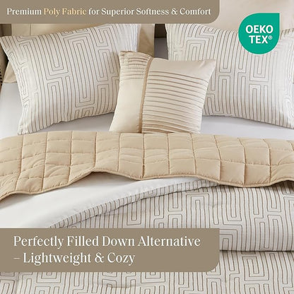 Madison Park Queen Comforter Set Jacquard Metallic Thread Comforters Queen Size Bed, All Season Comforter & Quilt Bedding Set Queen Size Comforter, Decor Pillows, Shams, Royce, Queen Ivory 5 Piece