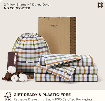 Bedsure Gingham Duvet Cover Queen Size - 100% Cotton Reversible Classic Warm Plaid Pattern Duvet Cover Set, 3 Pieces Soft & Breathable PureWoven Bedding Set with 2 Pillow Shams (Warm Plaid 90"x90")