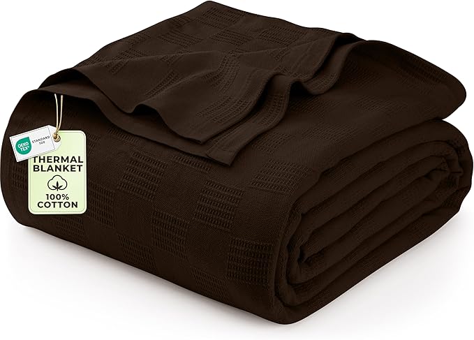 Utopia Bedding Brown 100% Cotton Blanket [Twin Size - 90x72 Inch] 350GSM Lightweight, Soft and Breathable Thermal Blanket for All Seasons