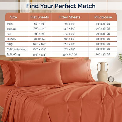 Casa Platino 100% Cotton Sheets Queen – Breathable Crisp Percale Queen Mattress Sheets with 4 Pillowcases, 15" Deep Pocket Fitted Sheet, Ultra Soft & Cozy Feel for Great Nights Sleep – Rust