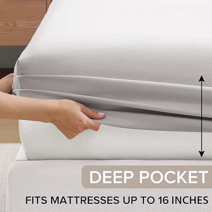 UGG Hedi King Sheet Set 4-Piece Luxury Cooling Sheets Deep Pockets Premium Bedding with 2 Pillow Shams Hypoallergenic Machine Washable Soft Lightweight Bed Set for Bedroom, King, Stone Grey