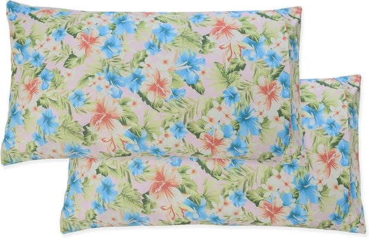 Elegant Comfort Ultra Soft Set of 2 Floral Print Pillowcases - 1500 Premium Hotel Quality Microfiber, Soft and Smooth Envelope Closure 2-Piece Pillow Covers - Standard/Queen, Magnolia