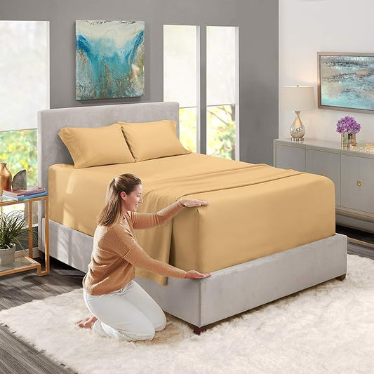 Nestl King Size Sheet Set, 4 Piece Extra Deep Pocket (18-24 inches), Microfiber, Hotel Luxury, Soft, Breathable, Wrinkle-Free, Easy to Care, Camel Gold