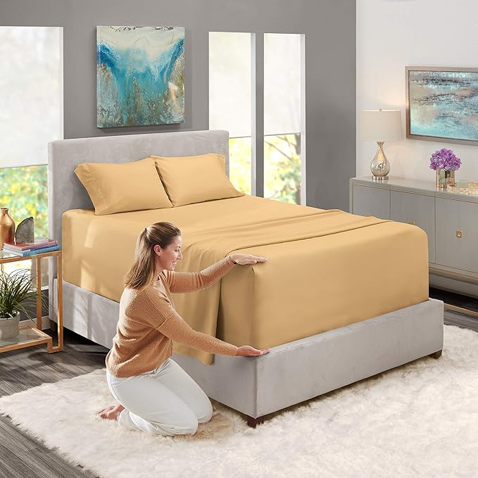 Nestl Microfiber Bed Linen Set - California King, Extra Deep Pocket, 4 Piece, Camel Gold
